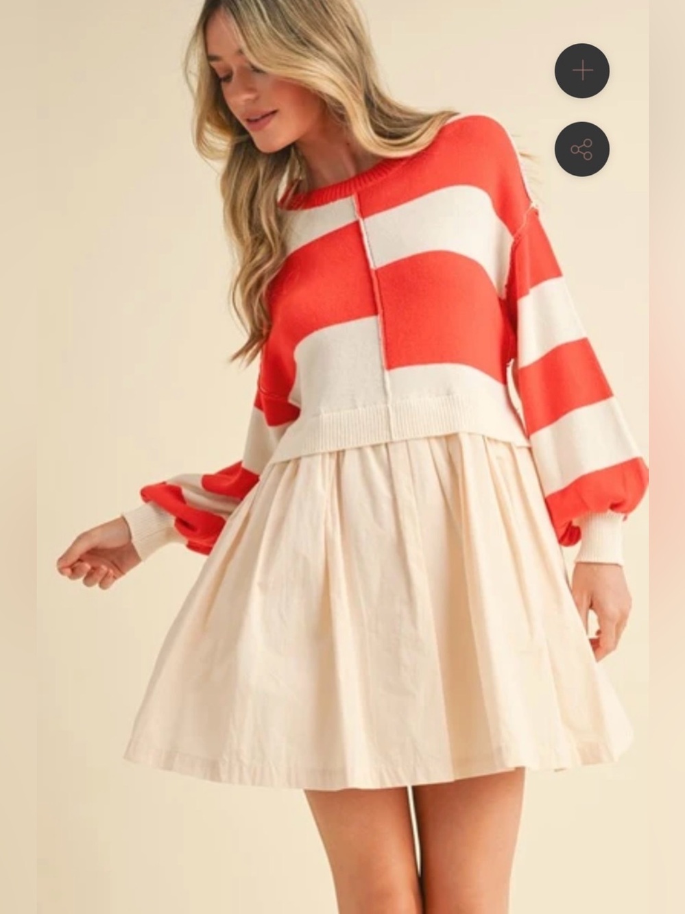 &Merci Mixed Media Stripe Sweater Dress in Red/Ivory Colorblock Knit Cotton